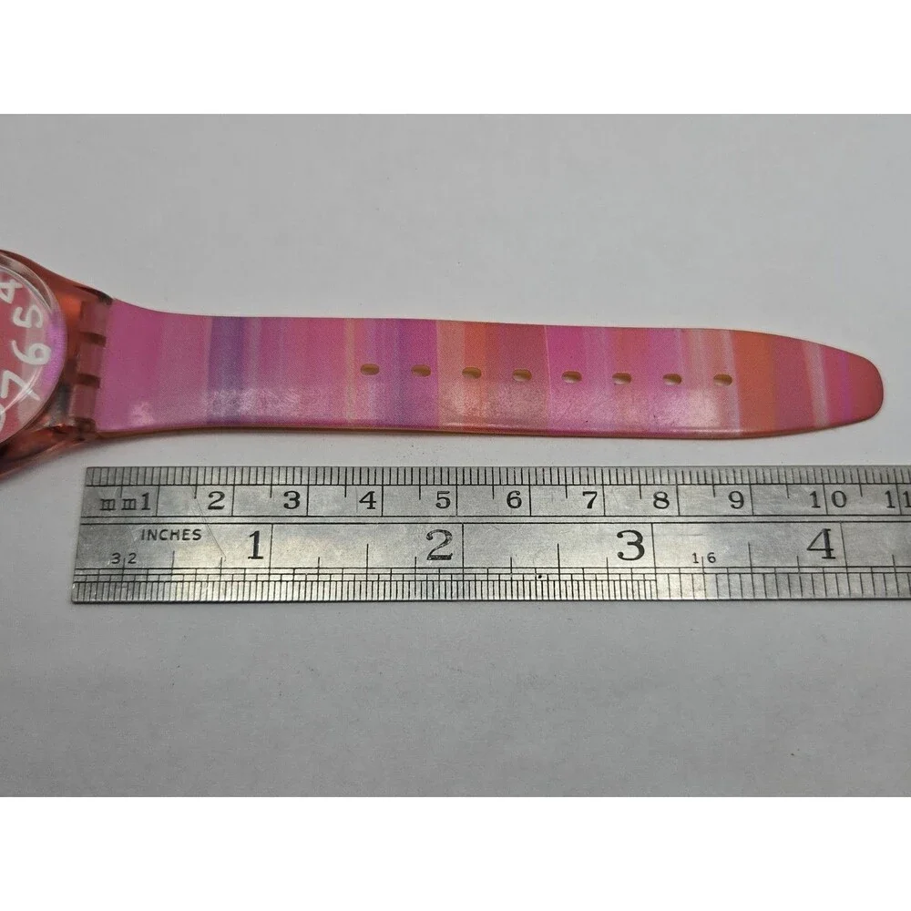 Swatch Astilbe Originals Gent Pink Rainbow Stripe 34mm Swiss Watch New Battery